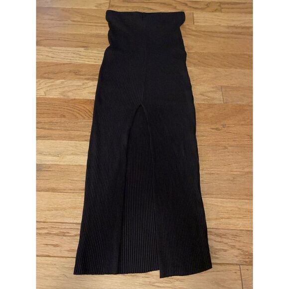 Zara, women's brown ribbed bodycon strapless midi dress with high slit back sz M - Picture 4 of 10